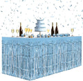 1 Pack Light Blue Table Skirts, 29x108" Metallic Foil Tinsel Fringe Table Skirts for Rectangle Tables Streamer Curtains Backdrop, Party Decorations for Birthdays Weddings Holidays