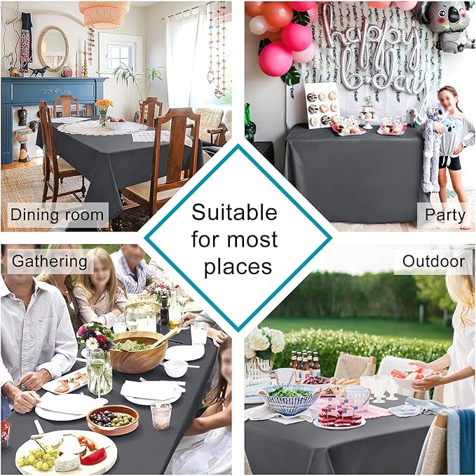 Hiasan Grey Rectangle Tablecloth - Waterproof Wrinkle Resistant Washable Fabric Table Cloth for Dining Room Kitchen and Outdoor Use, 60 x 84 Inch