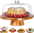 Homeries Acacia Wood Cake Stand with Lid, Cake Plate, (6 in 1) Multi-Functional Serving Platter, Large Cake Stand with Dome, Cake display stand with lid & Cake Dome - Use as Cake Holder, Cake Cover