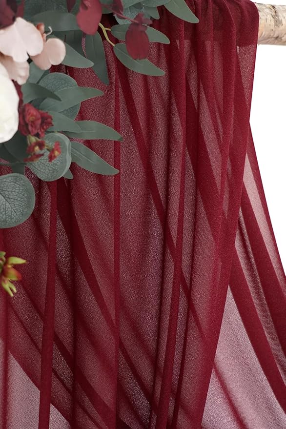 Burgundy Artificial Wedding Arch Flowers Kit (Pack of 3) with 26Ft Burgundy Shiny Arch Draping Fabric for DIY Wedding Party Ceremony Reception Backdrop Floral Decoration