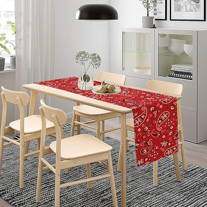 Paisley Table Runner, Boho Vintage Western Red Paisley Flower Print Table Runner for Kitchen Dining Table Wedding Holiday Party Decor, 13x36inch