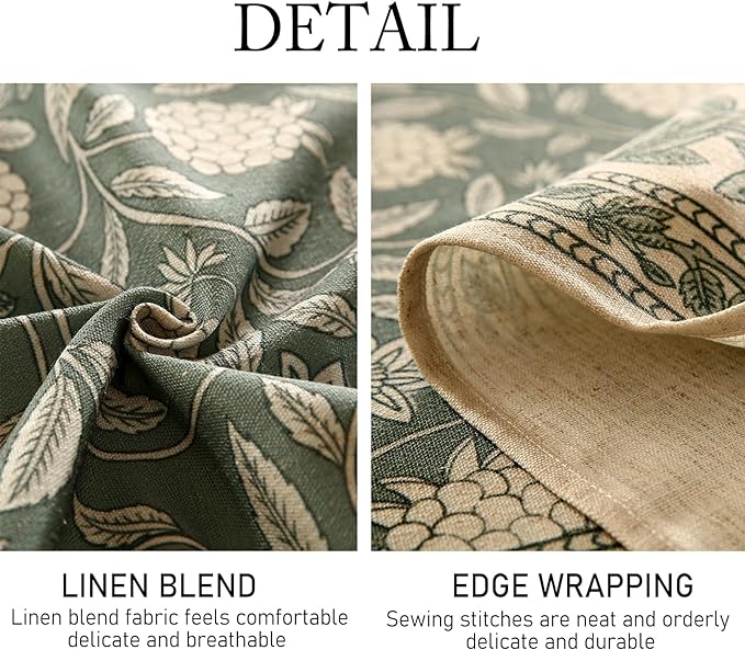 ISAENNE Designer Grayish Green Linen Small Round Tablecloth,Floral Stain Resistant Table Cloth,Fall Vintage Decor Tablecloths for Dining Thanksgiving Kitchen Party,Diameter 55"-Andrew A