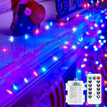 4th of July Decorations Red White and Blue Fairy Lights Battery Operated, 10 Feet 120LEDs Firecracker String Lights with Remote, Twinkle Lights for DIY Wreath Indoor Outdoor Independence Day Decor