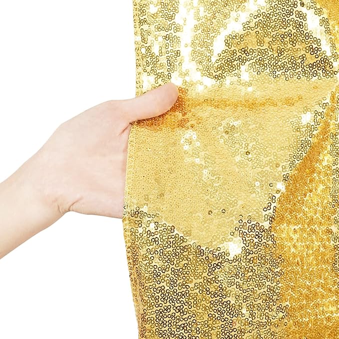 Poise3EHome 6Ft x 8Ft Gold Sequin Backdrop, Glitter Thick Satin Background Drapes, Sparkly Opaque Photography Curtain, Sequence Xmas Thanksgiving Backdrop for Wedding Party Holiday Festival Decor