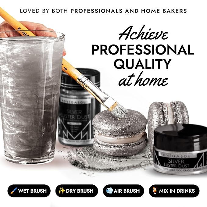 MONÉGASQUE Silver Edible Glitter for Drinks 15g – Edible Glitter for Cakes & Cocktails - Halloween Drink Decorations Shimmer - Silver Luster Dust for Cocktail, Cake Decorating, Food Decorations Spray