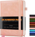 Lined Journal Notebook for Women Men, 256 Numbered Pages Hardcover Leather Journals for Writing, A5 Journaling Notebooks, College Ruled Journal for Business Work School 5.75" x 8.38" Pink leather