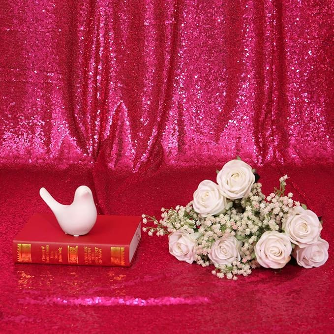 Eternal Beauty Hot Pink Sequin Backdrop, 5x7 Ft Glitter Background Curtains for Shimmer Photography Party Wedding Birthday Back Drop Decor