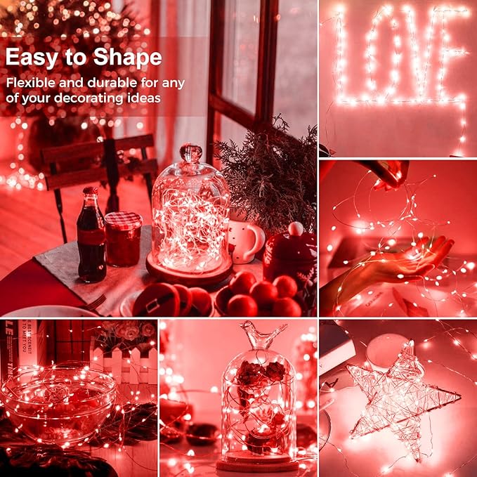 kolpop 6 Pack LED Fairy Lights Battery Operated, Mini Twinkle String Lights Battery Powered Waterproof for Christmas Mason Jars Party,Red