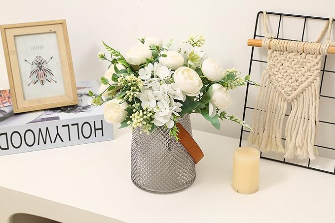Artificial Flowers Fake Peony Silk Mini Plastic Bridal Flowers for DIY Wedding Bouquets Home Decorations 4 Packs(Light Green)