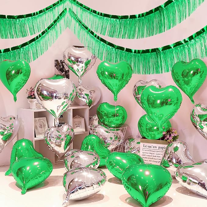 Green Foil Fringe Garland 10FT 6packs, Metallic Foil Tinsel Fringe Banners for Parade Float Decorations Wedding, Birthday Party Graduation (six Green)