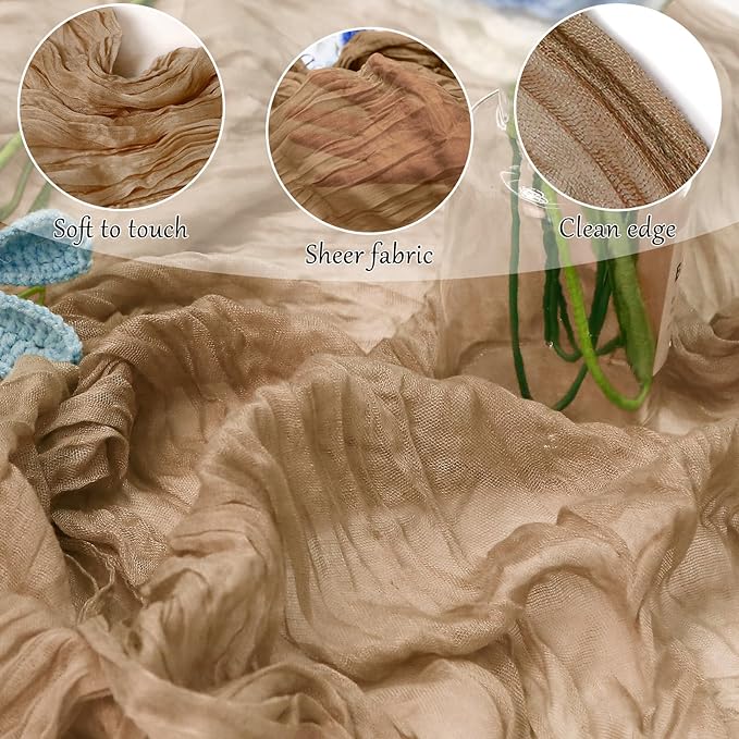1-Pack Khaki Cheesecloth Table Runners – 10FT (35x120 Inch) Boho Rustic Gauze Fabric Cheese Cloth Table Runner for Weddings, Baby Showers, Bridal Shower, Farmhouse & Birthday Party Decor
