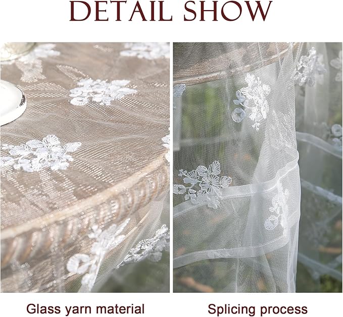 patdrea Designer White Lace Elegant Tablecloth for Rectangle Tables,Vintage Tulle French Romantic Knitted Embroidered Overlay Tablecloths Decor for Kitchen Wedding Banquet,59"*91"