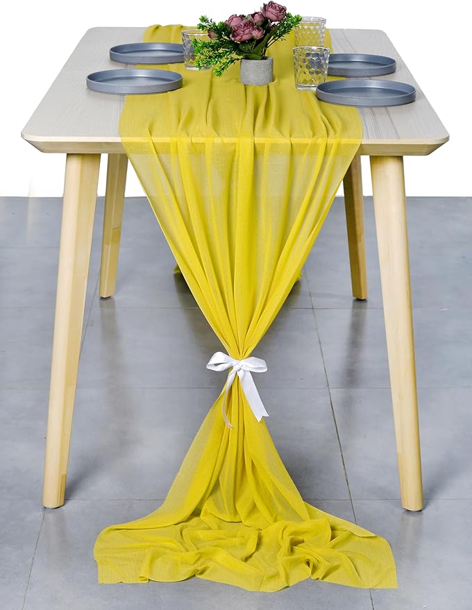 MDS Halloween Chiffon Table Runner - 25 Pack, 29 x 170 Inches, 14ft Each - Sheer Spooky Table Runners for Haunted House Parties, Trick-or-Treat Tables, Witchy Décor, Wedding & Events - Yellow