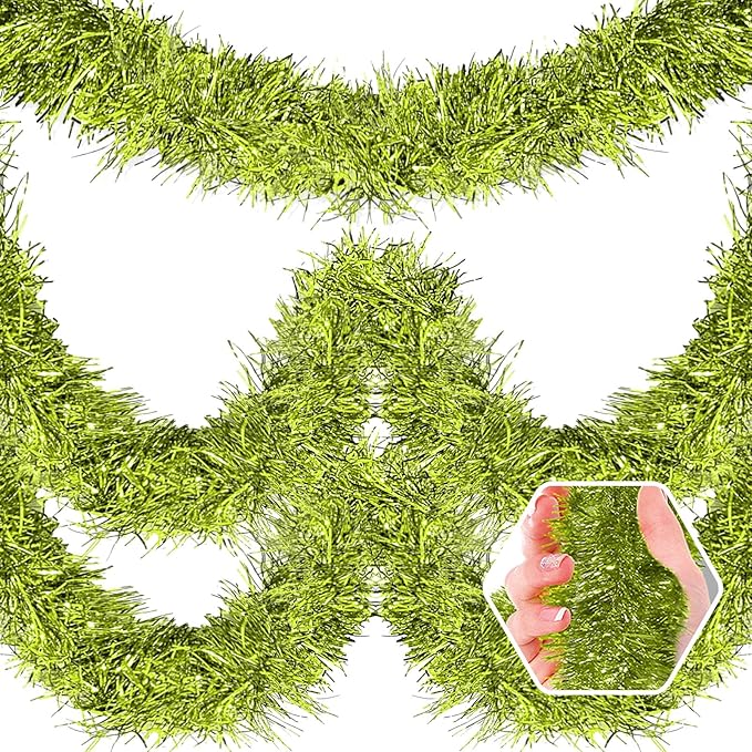 50 Feet Christmas Foil Fringe Banner Metallic Tassle Garland Metallic Backdrop Parade Floats Shiny Hanging Ceiling, Valentine's, Wedding, New Year Party Decorations(2" x 50', Light Green)