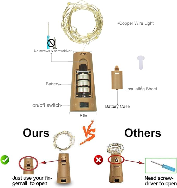 Wine Bottle Lights with Cork, 12 Pack Battery Operated 12 LED Cork Shape Silver Wire Colorful Fairy Mini String Lights for DIY, Party, Christmas, Halloween,Wedding Decor (Warm White)