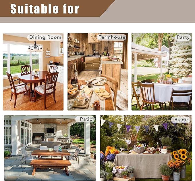 Fitable Nature Faux Linen Tablecloths Rectangle 60 x 84 Inch - 6 Pack Neutral Table Clothes for 4 Foot Tables, Wrinkle-Proof Faux Burlap Table Covers for Dining, Farmhouse, Outdoor Picnic, Camping