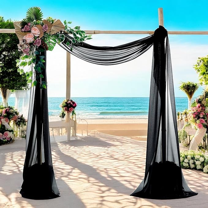 MDS Halloween Chiffon Draping Fabric - 1 Panel, 30" Wide x 40ft Long - Sheer Spooky Arbor & Canopy Drapery for Haunted House Backdrops, Party Ceilings, DIY Costumes & Themed Events - Black
