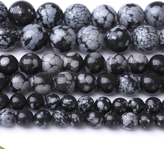 Snowflake Stone Beads for Jewelry Making DIY Craft Gemstone Beads Kit (4mm, 88pcs) Smooth Healing Crystal Beads for Bracelets, Necklaces, Home Decor