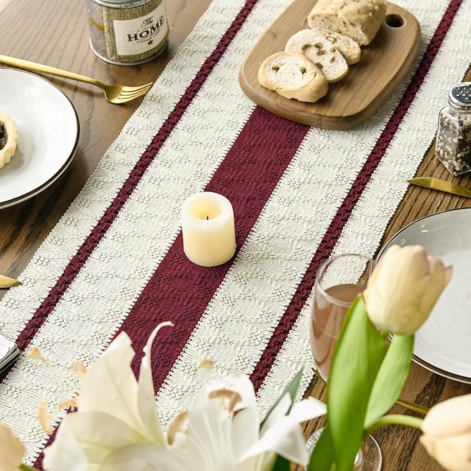 Artoid Mode Red Farmhouse Woven Rustic Table Runner, Seasonal Holiday Hollow Kitchen Dining Table Decoration for Home Party Decor 12x60 Inch
