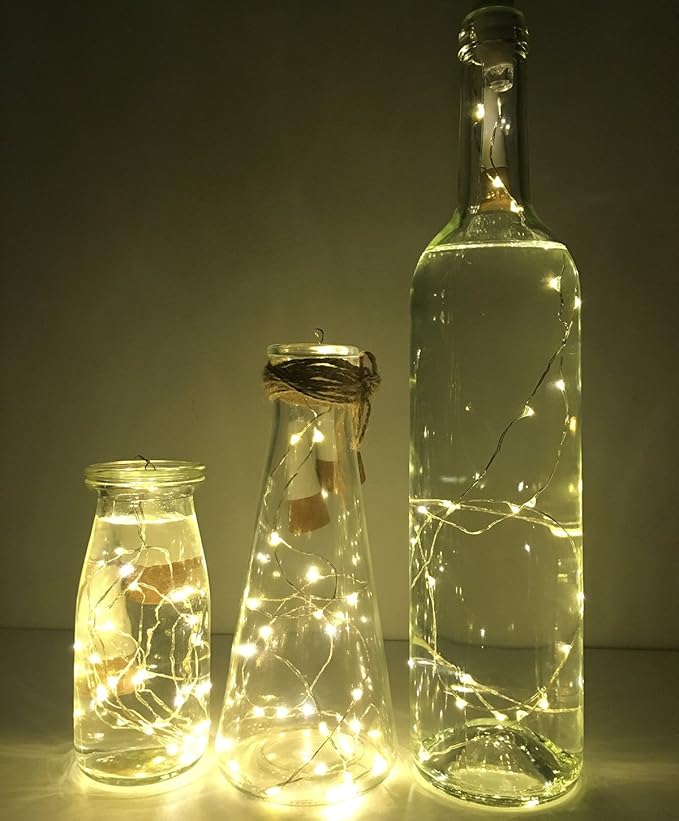 NeoJoy Wine Cork Lights, Rechargeable Bottle Fairy String Lights with 15 LED for DIY Artificial Parties Centerpiece Bedroom Decoration Gift (Warm White, 4PCS)