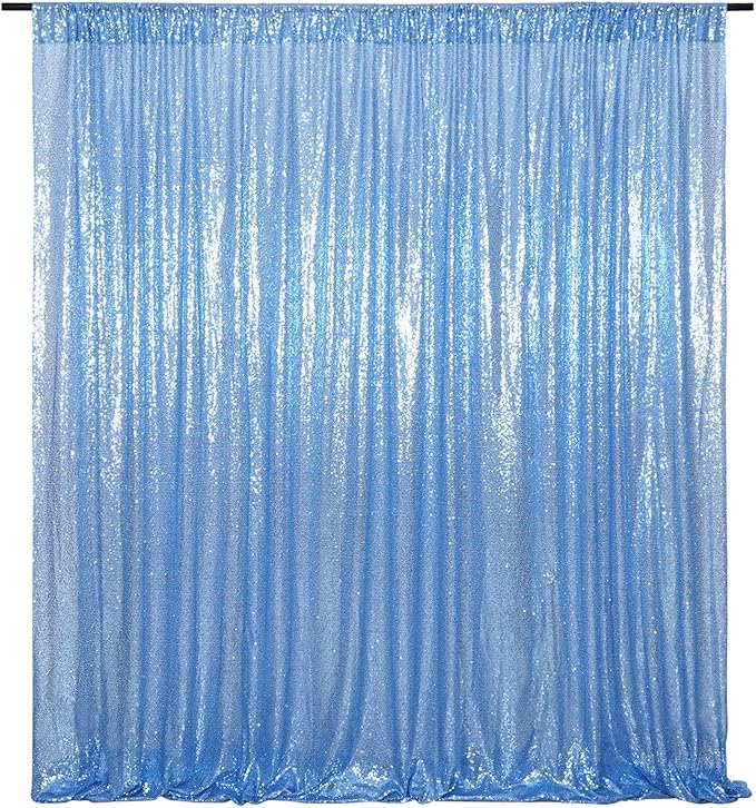 Poise3EHome Blue Sequin Backdrop,10FT x 10FT Sequin Photography Backdrop Curtain for Party Decoration, Baby Blue