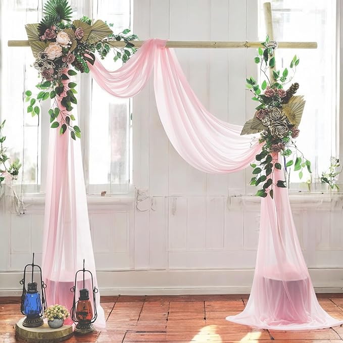 MDS Halloween Chiffon Draping Fabric - 2 Panel, 30" Wide x 20ft Long - Sheer Spooky Arbor & Canopy Drapery for Haunted House Backdrops, Party Ceilings, DIY Costumes & Themed Events - Blush Pink