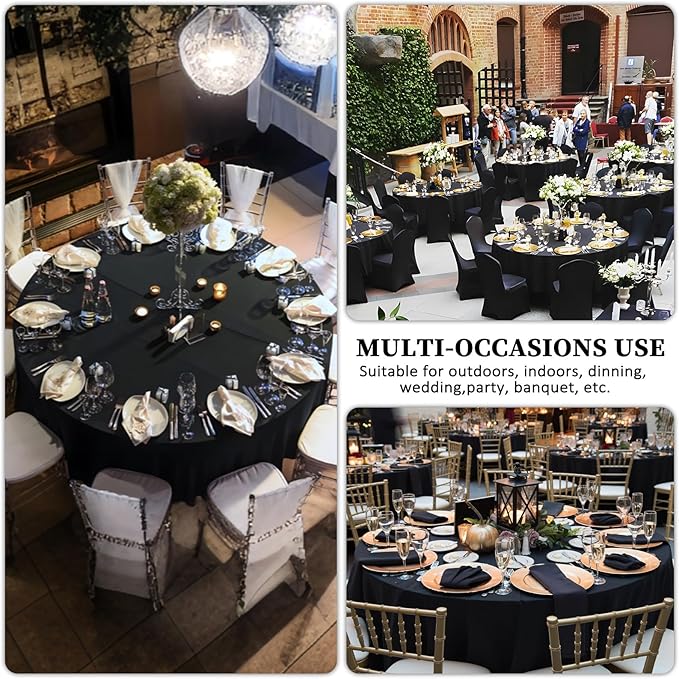 8 Pack Black Round Tablecloths 90 Inch Black Table Cloth Stain and Wrinkle Resistant Reusable and Washable Polyester Fabric for Buffet Wedding Party and Banquet