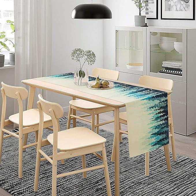 Misty Forest Table Runner,Foggy Blue Forest Landscape Table Runner for Kitchen Dining Table Home Party Decoration 13x72 Inch