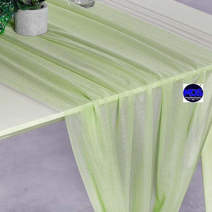 MDS Halloween Chiffon Table Runner - 12 Pack, 29 x 170 Inches, 14ft Each - Sheer Spooky Table Runners for Haunted House Parties, Trick-or-Treat Tables, Witchy Décor, Wedding & Events - Sage Green