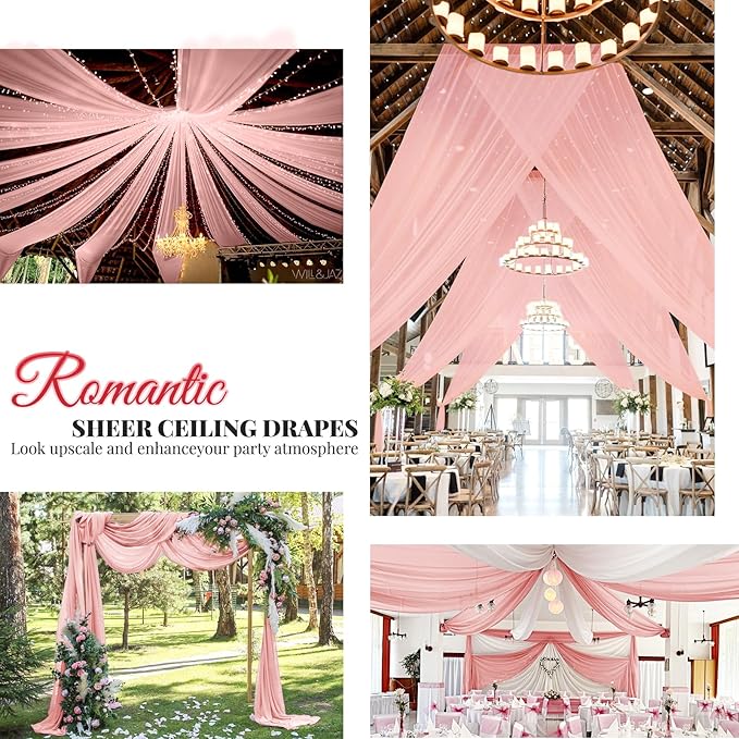 fani 6 Panels Dusty Rose Wedding Ceiling Drapes 5ftx30ft Ceiling Drapes Chiffon Fabric Arch Draping Sheer Curtains Soft Drapery Draping Wedding Ceiling Decorations for Party Ceremony Stage Swag