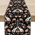 Boho Table Runner, Indian Bohemian Elephant Mandala Paisley Floral Hippie Art Print Table Center Decor for Home Kitchen Dining Patio Holiday Party Indoor Outdoor Table Decorations, 13"x72" Inch