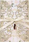 25pcs Glitter Wedding Invitations with Envelopes and RSVP Cards Gold Personalized Laser Cut Party Invitation with Ribbons for Wedding Engagement Baby Bridal Shower Quinceanera Birthday Party Invite