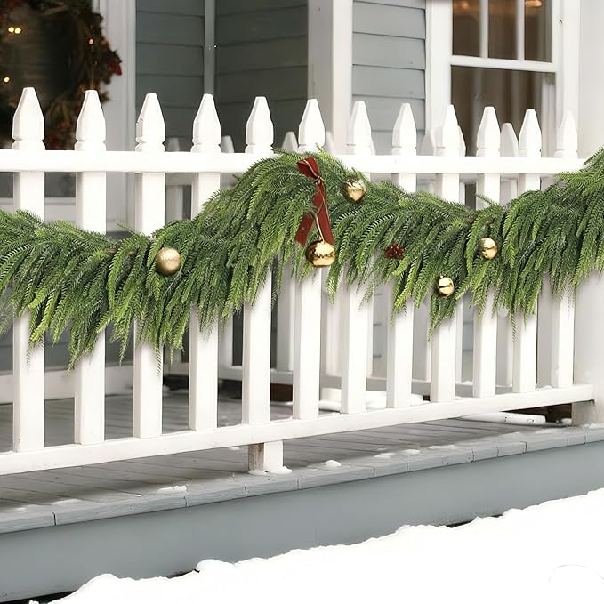 16FT Christmas Norfolk Pine Garland -1PCS, Artificial Pine Needles Garlands Faux Greenery Fake Garland for Holiday Fireplace,Table,Window,Stairs,Mante,Indoor Outdoor Decor