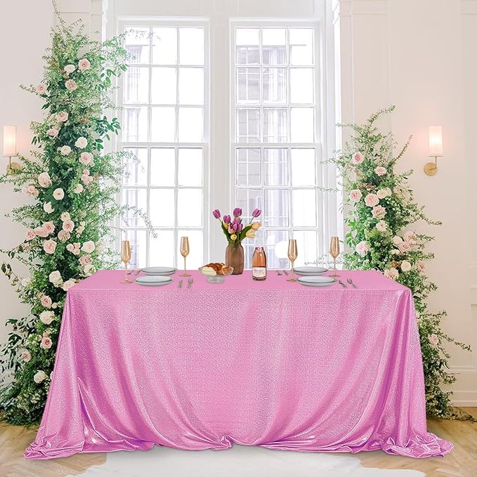 Fitable 2 Pack Pink Sequin Tablecloth for Parties 90x156 Inch - Sparkle Glitter Table Cloth Laser Rectangle Overlay for Wedding Baby Shower Ceremony Birthday Holiday Banquet