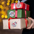 30pcs Personalized Christmas Stickers with Name, Custom Toile De Jouy Style Santa Claus Waterproof Christmas Gift Tags for Gift Box Holiday Decorations, Stockings, Party Favors