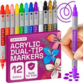 ARTISTRO Vibrant Acrylic Paint Markers for Glass, Rock, Fabric, Wood, Paper, Ceramic, Canvas & More - 12 Dual-Tip Paint Pens (Dot & Fine)