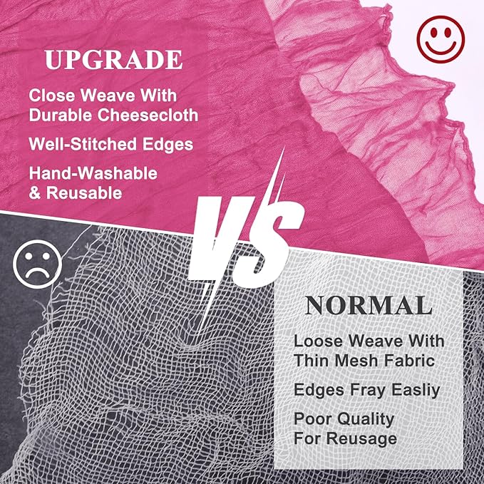 Asee'm 12pcs Cheesecloth Table Runner 120 Inches Long Deep Pink Boho Gauze Cheese Cloth Runner 10FT Rustic Sheer Table Runners for Christmas Wedding Party Baby Shower Spring Easter Decoration