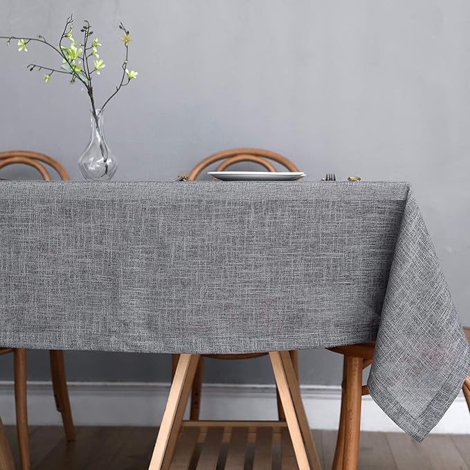 maxmill Flaxy Faux Linen Table Cloth with 2-Tone Slubby Texture Wrinkle Resistant Anti-Shrink Soft Tablecloth for Kitchen Dining Tabletop for Buffet Banquet Parties Rectangle 52 x 70 Inch Charcoa