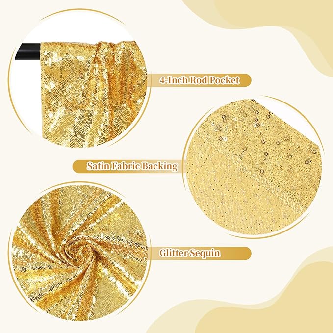 SquarePie Sequin Backdrop Curtain Not See Through Background for Wedding Party 5FT x 7FT Gold