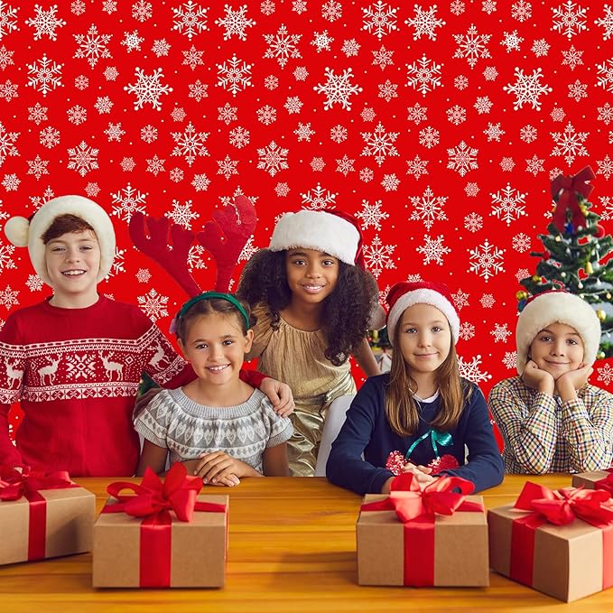 4.5x 100 Feet Roll of Christmas Plastic Tablecloth Decorations,Disposable White Snowflake Red Xmas Table Cover Photography Backdrop with Cutter Box for Winter Christmas Holiday New Year Party Supplies
