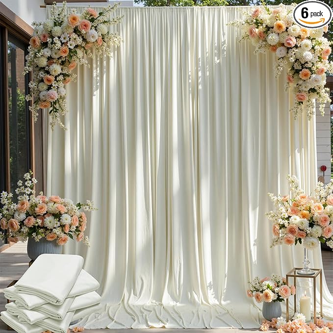 30×12ft Wrinkle Free Ivory Backdrop Curtain for Wedding Parties, 6 Panels 5×12ft Long Soft Silky Polyester Backdrop Drapes Cream Photo Back Drop Curtains for Party Photography Background Cloth