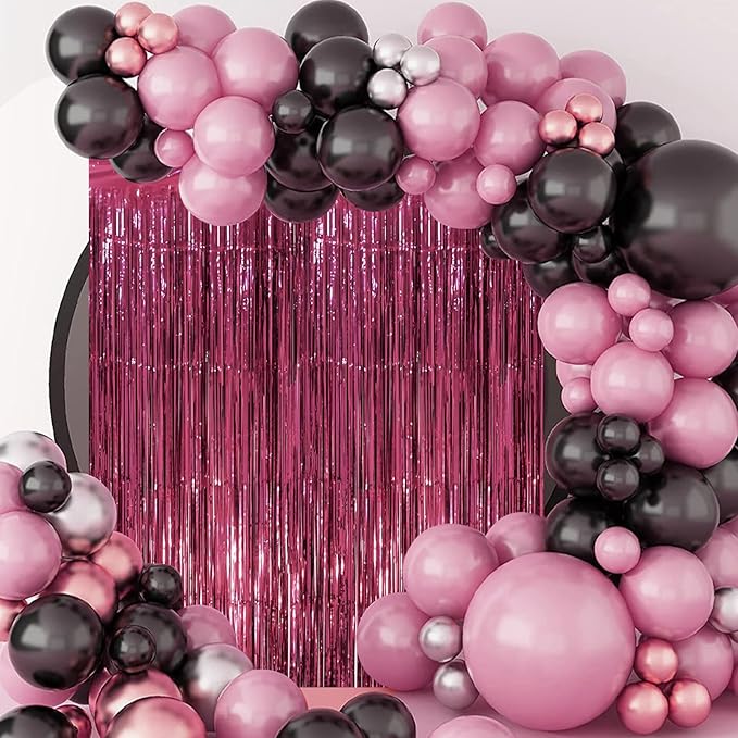 2 Pack Burgundy Foil Fringe Backdrop Curtains, Tinsel Streamers Party Decorations, Fringe Backdrop, Door Shimmer for Retro Theme Party