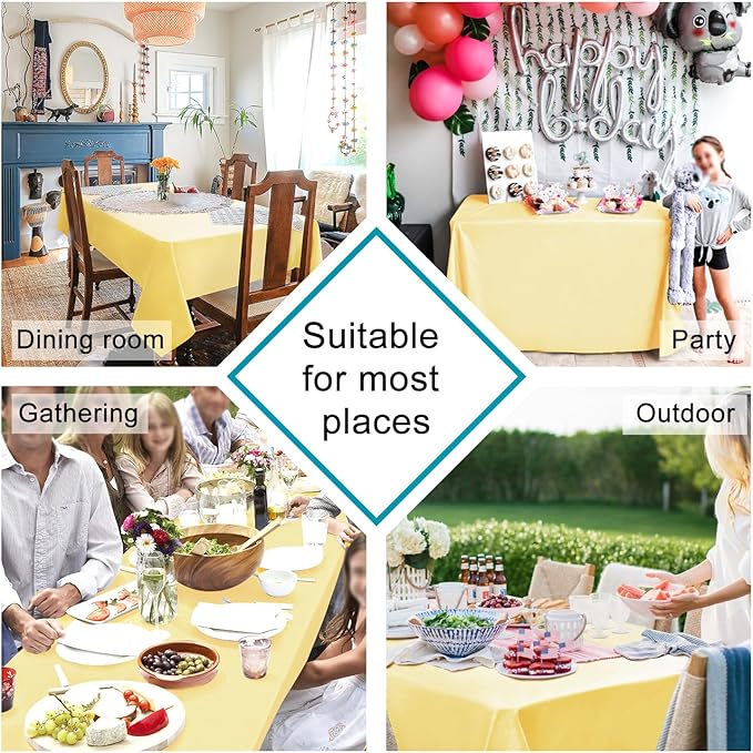 Hiasan Rectangle Tablecloth - Water Resistant and Spillproof Kitchen Washable Polyester Fabric Table Cloth for 6 Foot Tables, 70 x 70 Inch, Light Yellow