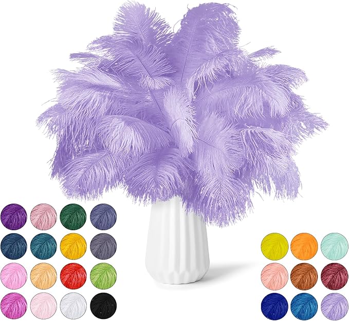NEWONG 30pcs Light Purple Ostrich Feathers Natural Bulk 8-10in（20-25cm） Vase Craft Wedding Home Party Centerpieces Christmas Day Decoration