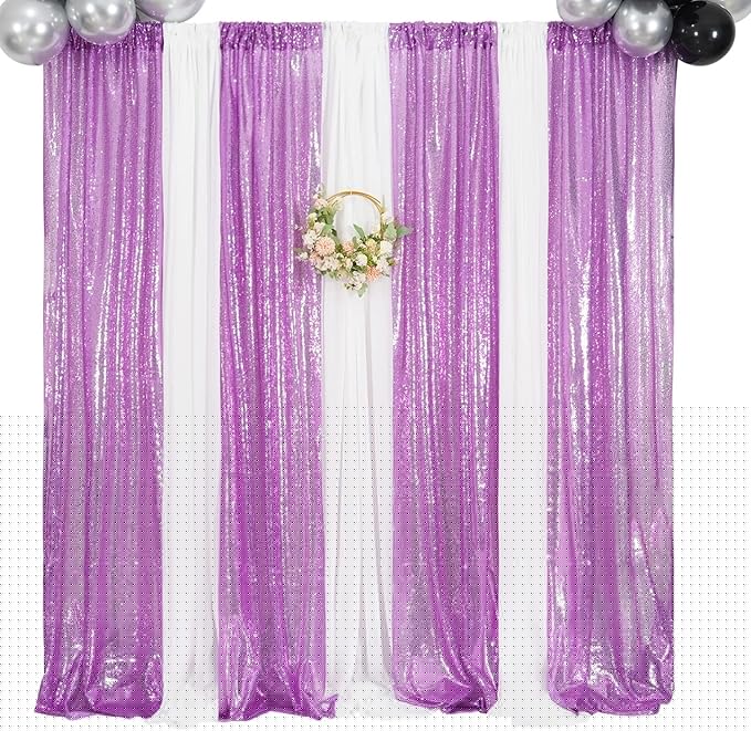 Poise3EHome 2Pcs 2Ft x 8Ft Sequin Backdrop Curtains, Glitter Photography Background, Sequence Xmas Thanksgiving Backdrop (Lavender, 2 pcs-2ftx8ft)