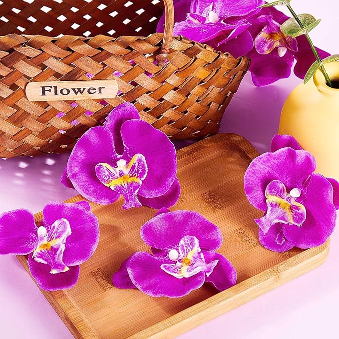40 Pieces Orchid Petals Artificial Decorations Orchids Heads Flowers Faux Silk Phalaenopsis Butterfly Flower Heads for DIY Craft Home Wedding Party (Dark Purple)