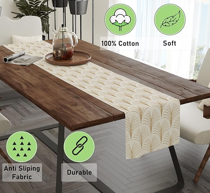 Ruvanti 100% Cotton Table Runner 72 Inches Long, Non-Slip, Stain Resistant, Washable & Reusable Table Runners Perfect for Wedding, Parties, Christmas, Holiday, in-Door use - Luminous