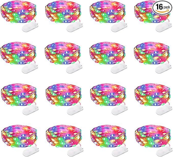 16 Pack 30 Led Fairy Lights Battery Operated 10 Feet Waterproof Twinkle String Mason Jar Silver Wire Firefly for Christmas Party Multicolor