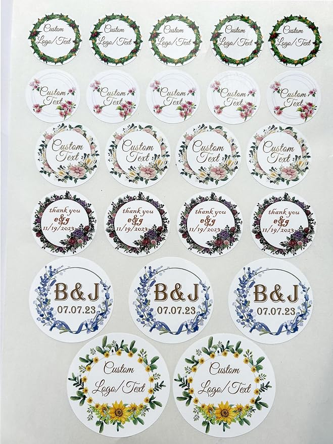 Custom Stickers for Weddings, Birthdays & Businesses - Personalized Labels with Your Logo - Waterproof, Fade and Heat Resistant - Pack of 100-1000 (Wreath N, 4 Inch)