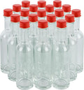 50 ml Mini Glass Bottles With Aluminum Lids and Heat Shrinks, 24 Pack (Red Caps) for Liquor Sauce Beverage Sample Party Favor Ginger Wellness Shots
